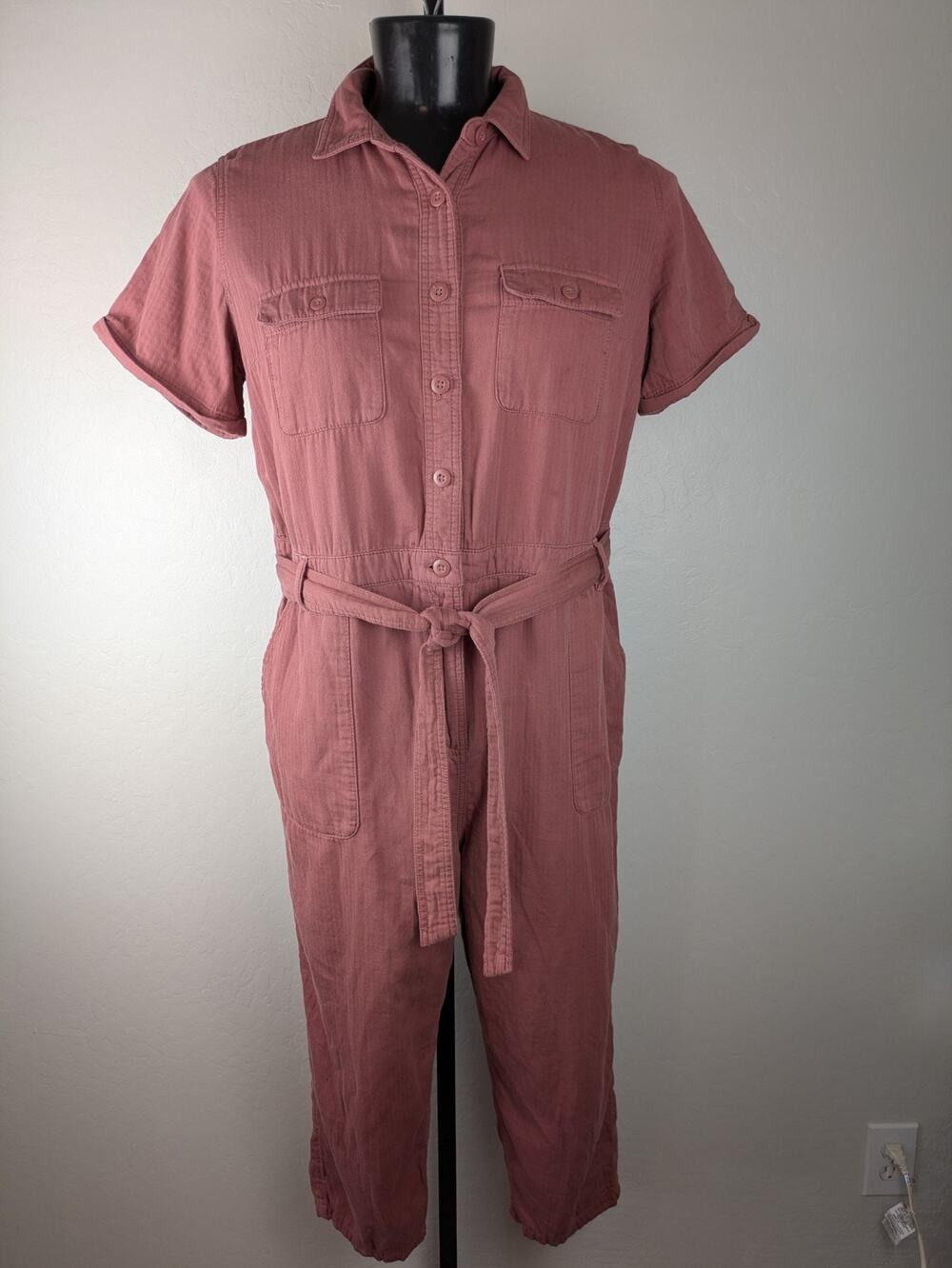 Old Navy mauve pink short sleeve pants jumpsuit 100% cotton gauze